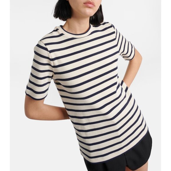 JIL SANDER Mariniere Ivory Black Striped Cotton Jersey T-Shirt, Size S - Picture 2 of 15